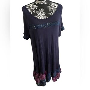 Aster by Firmiana Crochet Look Bottom Blue Purple Short Sleeve Dress XL NWT